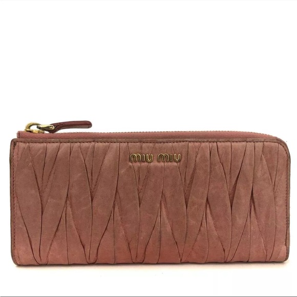 Miu Miu Handbags - MIU MIU Logo Gather Leather Zip Around Long Wallet